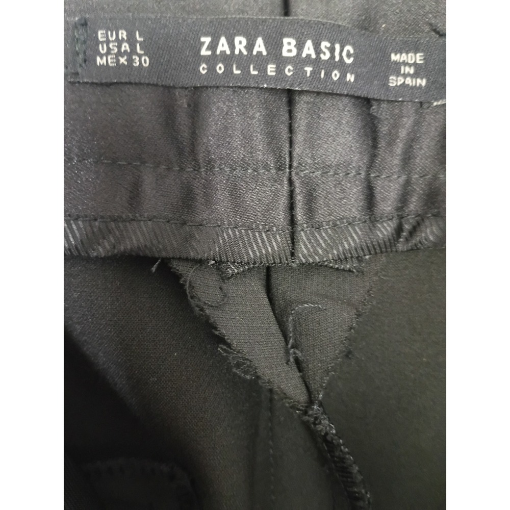 Zara Basic Black Tuxedo Trousers Satin Trim Side Stripe Tapered Pants Womens L - Picture 3 of 4